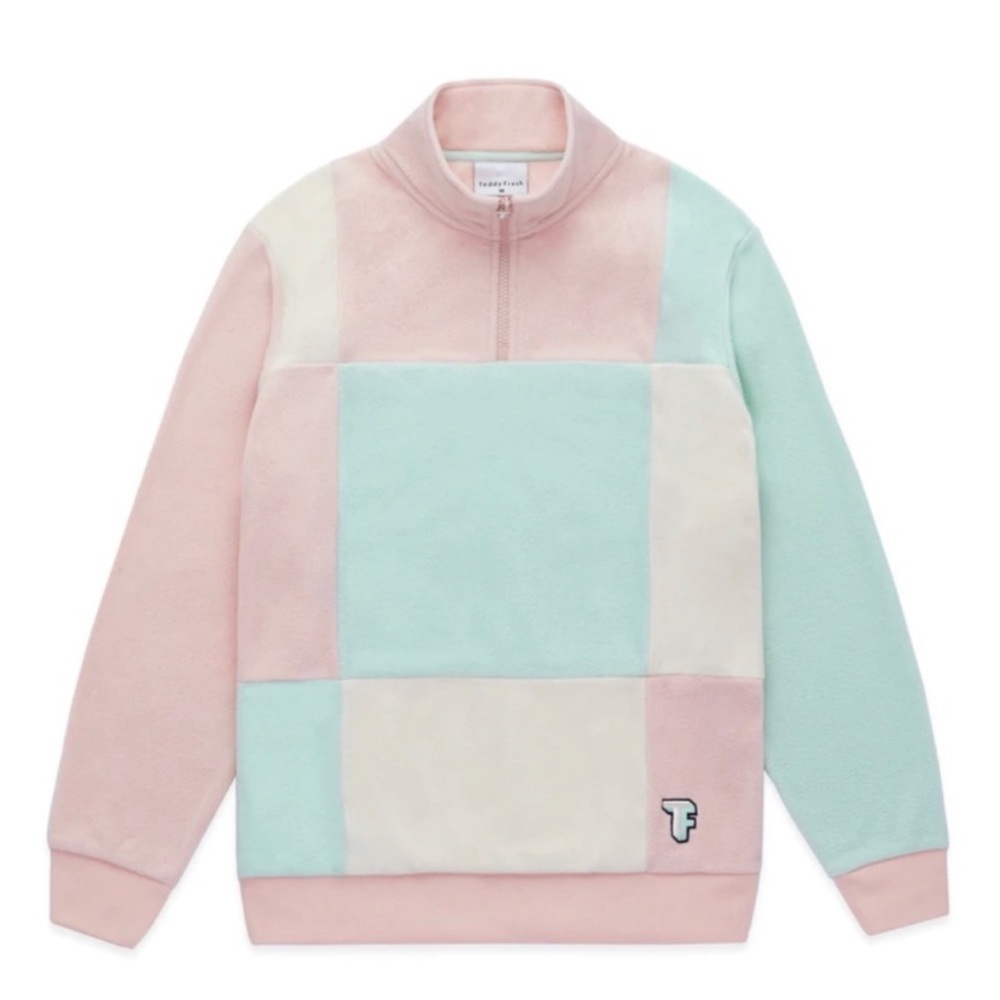Teddy Fresh Pastel Pink and Seafoam Green Size Large Fleece Quarter Zip